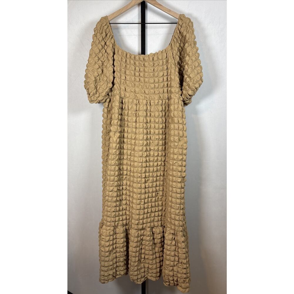 Simply Southern Bubble Maxi Dress Women's Large Tan Gauze Prairie Coastal Flowy - Picture 2 of 10